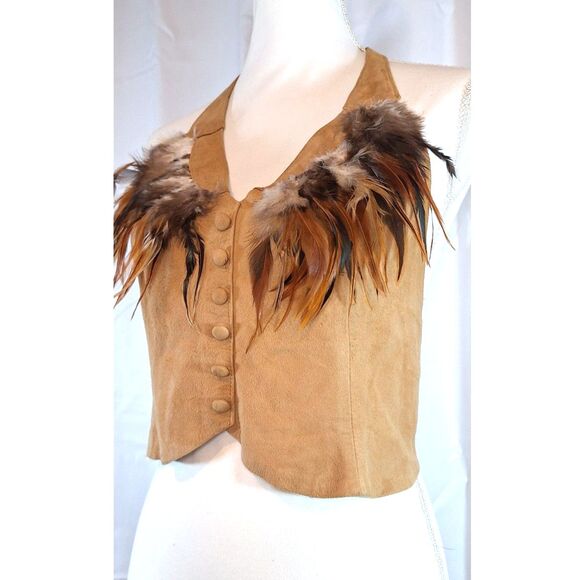 Vintage 70s Deerskin Suede Top w/Feather Detail LOTUS Leather Design Shasta CAL. - Picture 3 of 9